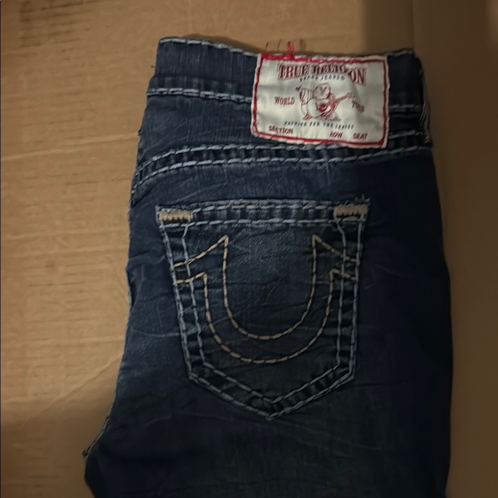 True Religion Blue Jeans with Signature Stitching